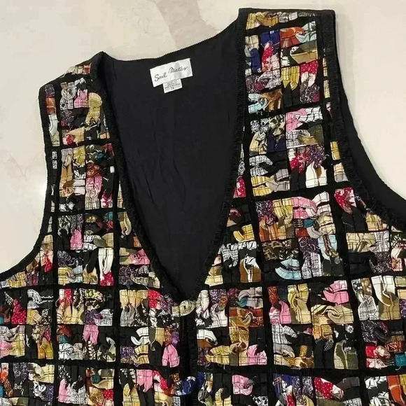 Vintage Soul Mates Patchwork Corduroy Vest Women's 2X Braided Fabric Tie Back - Picture 3 of 8